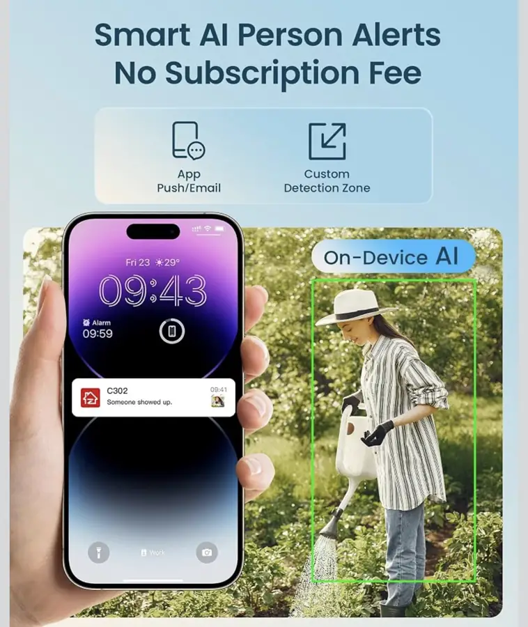 Camera app showing a person alert on a phone