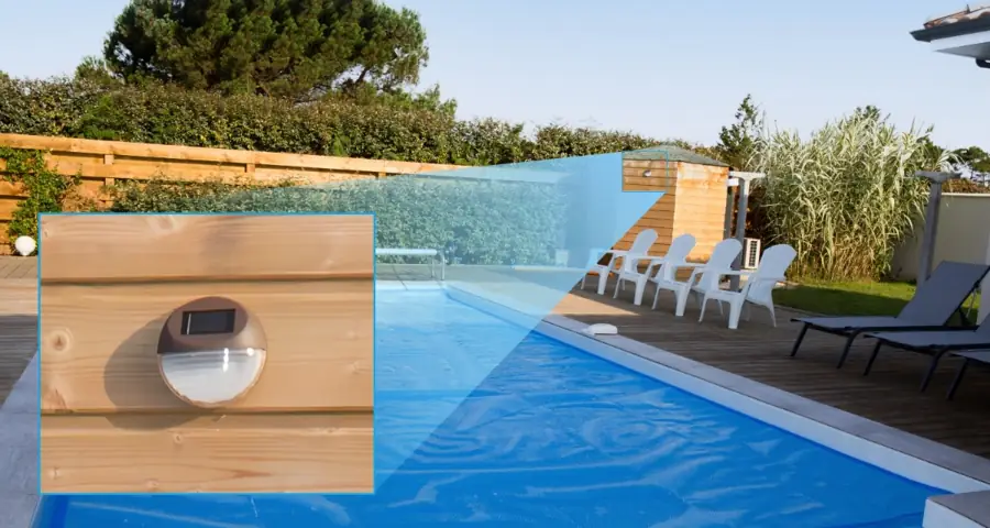 Solar-powered camera watching a pool area